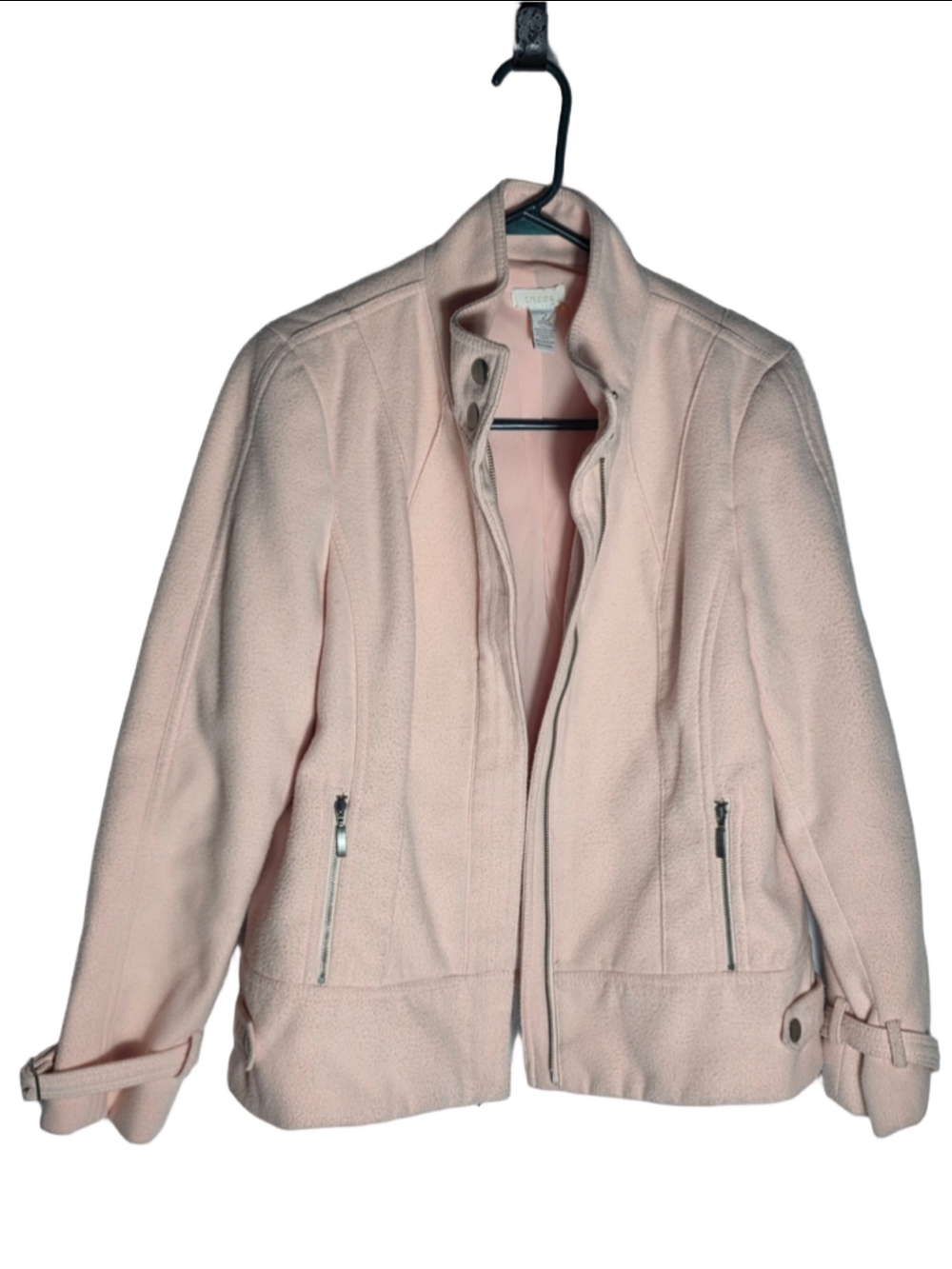 Women's Chico's Pink Fleece Jacket Size 2 couquette cozy fall legally blonde y2k